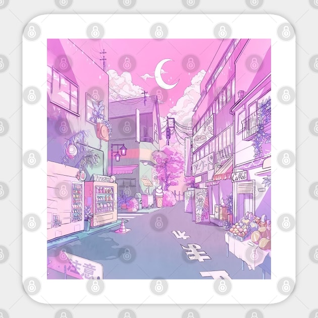 Japanese Pink Moonlight Sticker by KellyCollDesigns